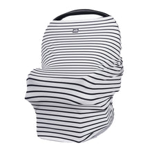 Load image into Gallery viewer, Breathable Nursing Cover | Travel Essential Shopping Cart Cover | Multi-Use Breastfeeding Cover | Functional High Chair Cover | Infinity Scarf | Black and White Pinstripe - EliteBaby
