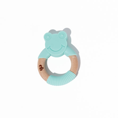 Teether Toy | Wood & Silicone Teether | Silicone Teething Ring | Silicone Teething Toy | Teething Ring | Baby Teething Toy | Baby Teether | Silicone Baby Teether | Green Frog - EliteBaby