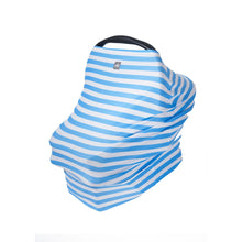 Load image into Gallery viewer, Breathable Nursing Cover | Travel Essential Shopping Cart Cover | Multi-Use Breastfeeding Cover | Functional High Chair Cover | Infinity Scarf | Blue and White Striped - EliteBaby
