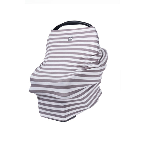 Breathable Nursing Cover | Travel Essential Shopping Cart Cover | Multi-Use Breastfeeding Cover | Functional High Chair Cover | Infinity Scarf | Grey and White Striped - EliteBaby