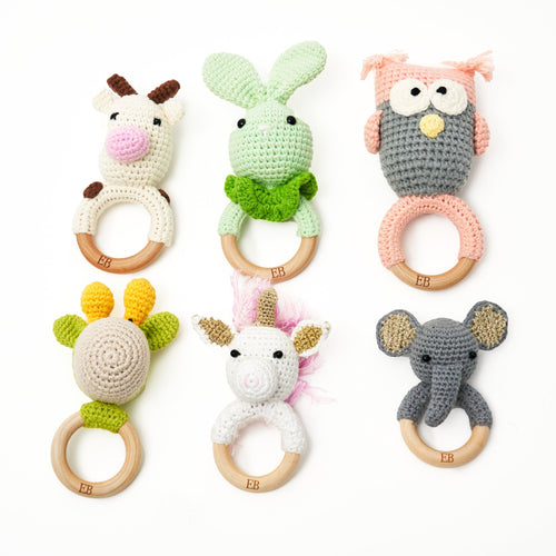 Crochet Baby Rattler | Baby Teether Set – Animal Kingdom - 6 Pack - EliteBaby