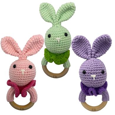 Crochet Baby Rattler | Baby Teether Set – Bunny Patch - 3 Pack - EliteBaby