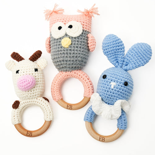 Crochet Baby Rattler | Baby Teether Set – Farm Friends - 3 Pack - EliteBaby